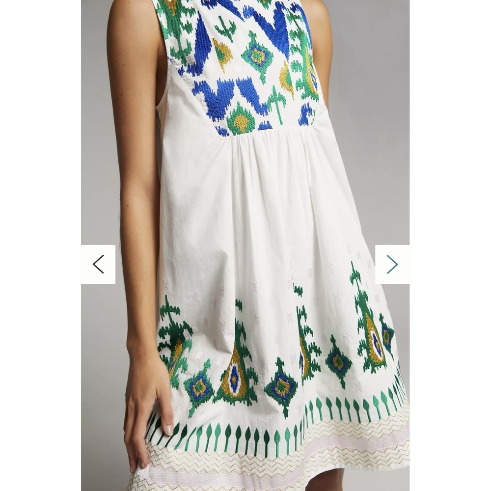 Anthropologie Vivienne Tunic White‎ Lined Dress Embroidered Detail Mini Medium - Picture 2 of 16